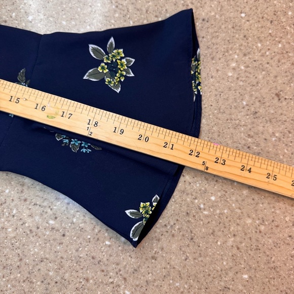 LOFT Womens Faux Wrap Front Bell Sleeve Blouse Size Med Blue With Flowers - Picture 4 of 8